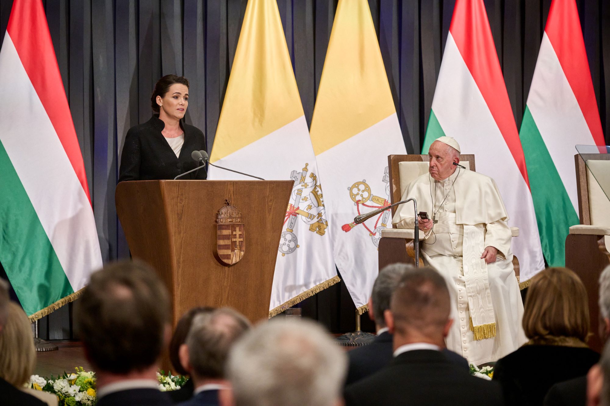 Novák Katalin köszöntő beszéde Ferenc pápa fogadásánál