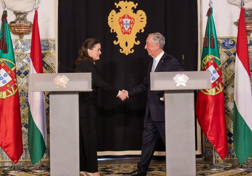 Novák Katalin és Sousa elnök Lisszabonban 2023.02.23.